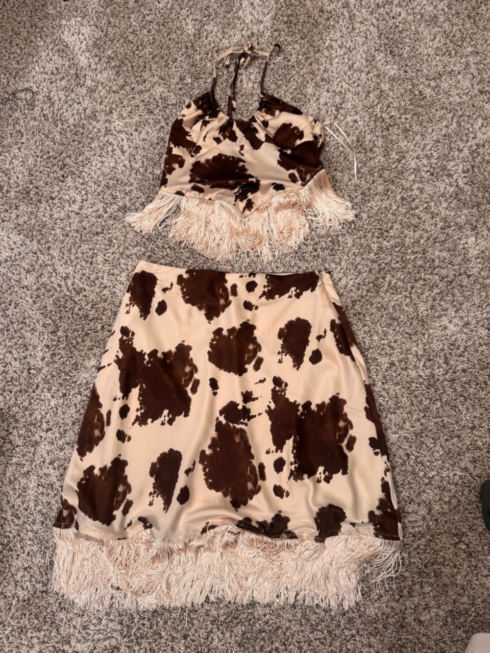 Le Lis Brown & Cream Cow-Print Crop Top